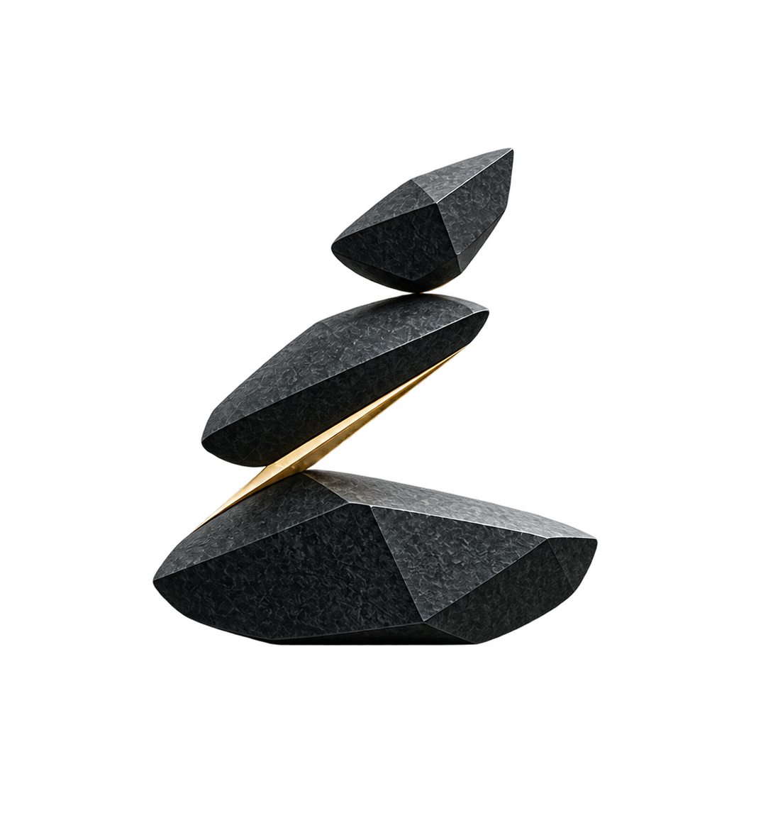 Three stacked stones with a gold seam between them